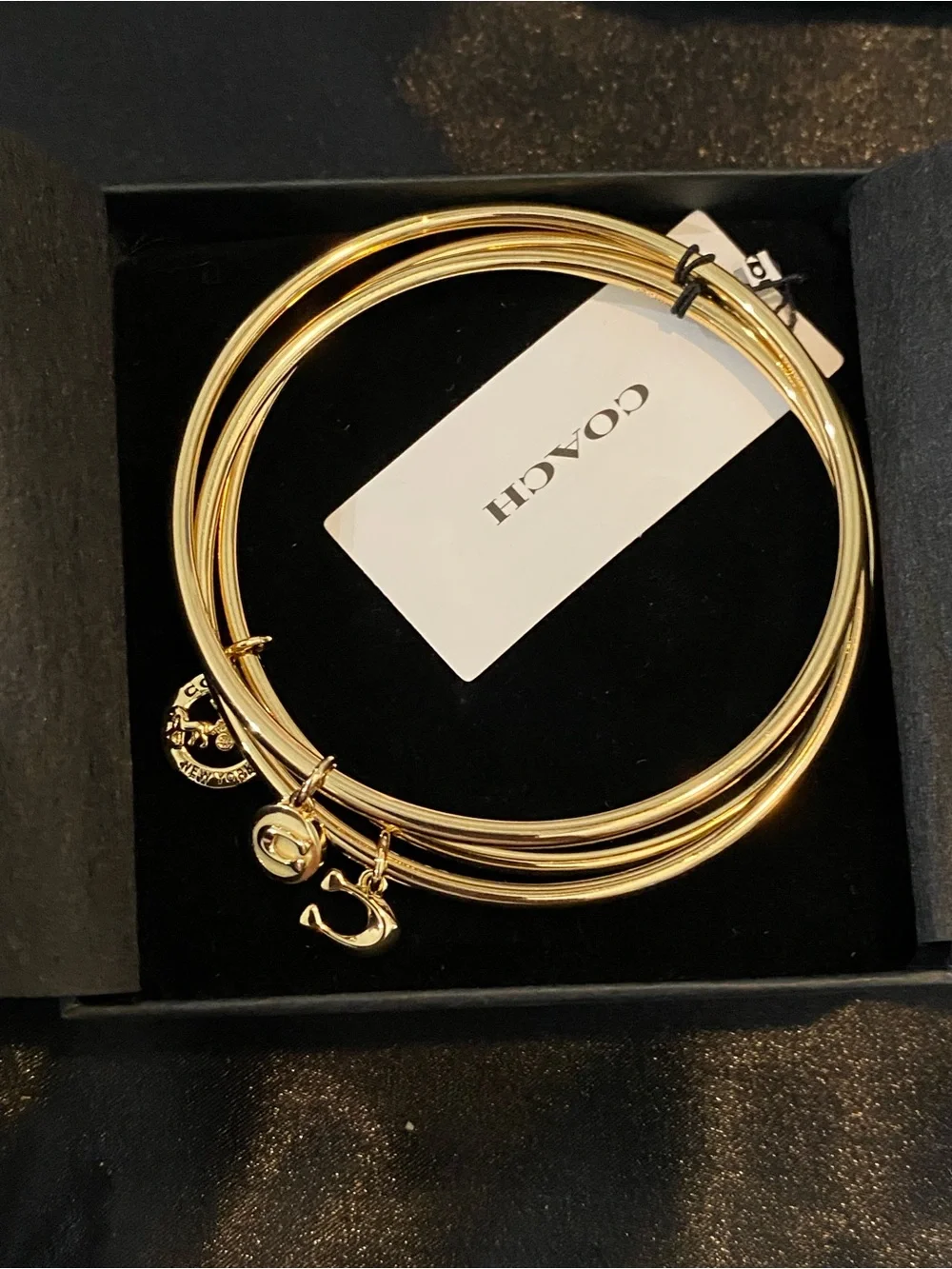 Coach Gold-Tone Trio Charm Bangle Bracelets -NEW